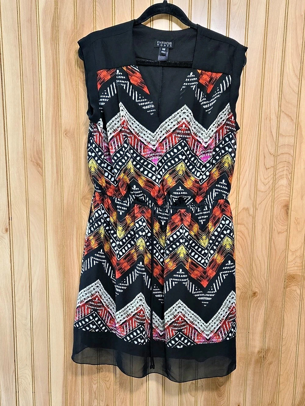 Enfocus Women Geometric Mini Dress Black Multicolor Size 14W